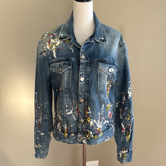 Calvin Klein Jeans Cotton Paint Splatter Colorful Denim Jacket Size S - Picture 3 of 16